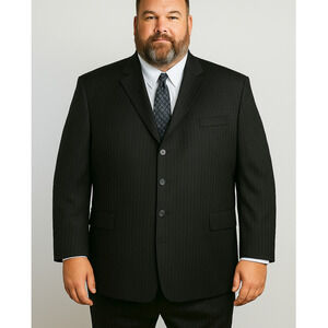 Calvin Klein Mens 48L Big Tall Wool Pinstripe Blazer 3 Button Suit Jacket Black